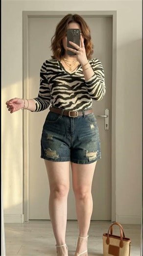 Elastic waist denim shorts are the perfect choice for women with a larger tummy.