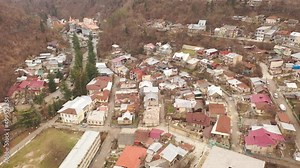 View of Borjomi resort town and Mineral water park from mountain. Georgia