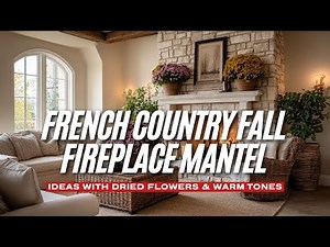 French Country Fall Fireplace Mantel Ideas with Dried Flowers & Warm Tones