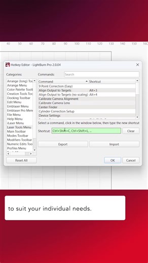 LightBurn's Hotkey Editor gives you the power to create, edit, or delete keyboard shortcuts in just a few clicks. #lightburn ##lightburnsoftware #lasers #lasersoftware #lightburnquicktips