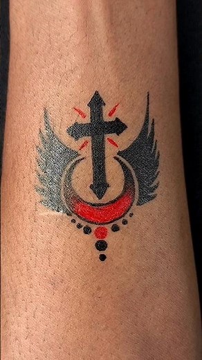 Unique Moon, Cross & Wings Tattoo Design! 🌙✝️🪽 | Full Process #shorts #tattoo #tattooart #gelpenart