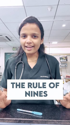 Dr. Nidhi Raka on Instagram: "The Rule of Nines is a method used in emergency medicine to estimate the percentage of total body surface area (TBSA) burned in a patient. It helps guide treatment, particularly fluid replacement, in burn victims. The body is divided into sections that correspond to approximately 9% (or multiples of 9%) of the total body surface area. For adults: • Head and neck: 9% • Each arm: 9% (4.5% for the front, 4.5% for the back) • Each leg: 18% (9% for the front, 9% for the 