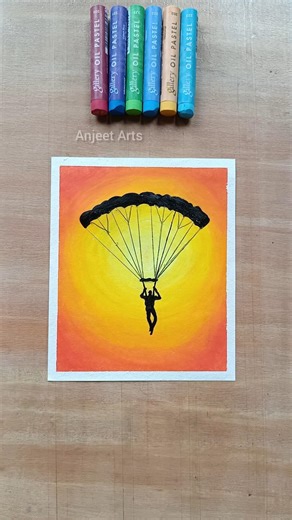 Easy Sunset Parachute Scenery Drawing | Oil Pastel for Beginners #shorts
