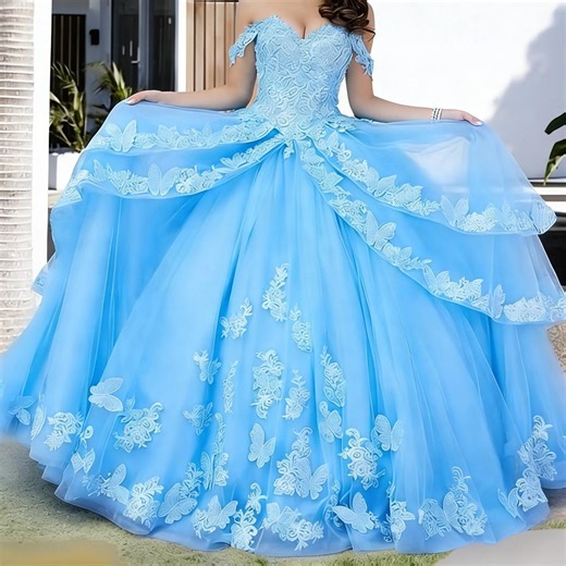 Light Blue Embroidered Ball Gown, Tulle Wedding Dress - Etsy