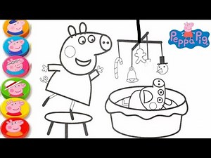 Peppa Pig Playing with Sister Baby, Drawing Painting And Colouring For Kids And Toddlers, Draw Easy