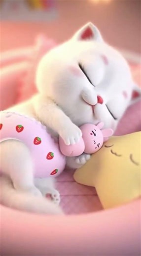 Kitten’s Sweetest Nap in Strawberry Dreams 🍓✨