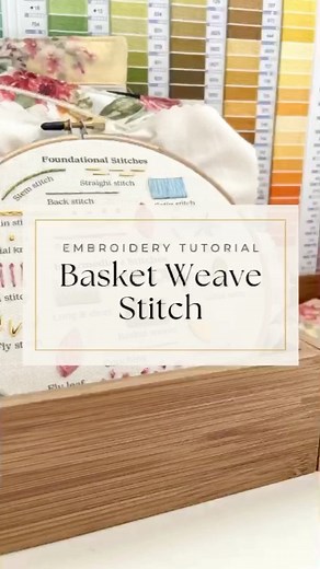 Tatum — Hand Embroidery on Instagram: "Basket Weave Stitch Tutorial 🪡 Helpful Information: ☼ I'm using three strands of embroidery floss for this, but you can use however many strands you'd like! ☼ When you're done with this stitch, secure your thread and trim off the excess. I shared a video on how to do this earlier — go to my profile to watch it! ☼ This kit is available for PRE-ORDER on my website so you can stitch along with me. Written Directions: 1: Start off by making vertical str