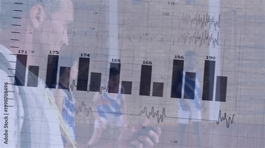 Sports coach checking timer raising whistle, starting live bars and numbers updating player metrics