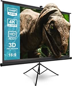 Projector Screen with Stand - Kapwan 100 inch 16:9 HD 4K Wrinkle-Free Portable Projector Screen Pull Down for Movie or Meeting, Indoor and Outdoor Tripod Screen for Projector with Carry Bag