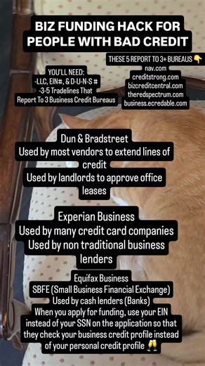 Bad personal credit? Stop letting it block your business funding! 🛑💳 ​You can build a strong business credit profile that stands on its own using your EIN: ​1️⃣ Setup: LLC, EIN, and D-U-N-S Number. 2️⃣ Build Tradelines: Add 3–5 accounts that report to all 3 business credit bureaus (Nav, CreditStrong, eCredable). 3️⃣ Apply via EIN: Force lenders to check your business credit profile instead of your personal score! ​Fixing your personal credit alongside building business credit unlocks max fundi