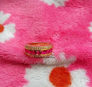 Simulated Ruby Ring, 14k Yellow Gold Plated Sterling Silver Band