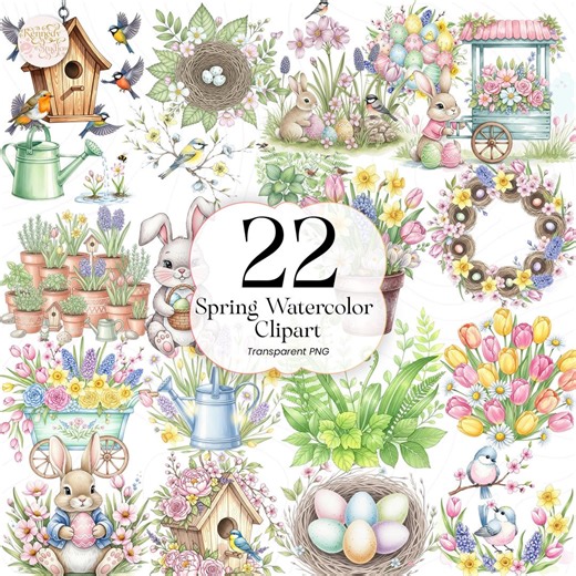Spring Watercolor Clipart PNG Floral Elements Bundle Spring Theme Designers & Crafters SWC01 - Etsy