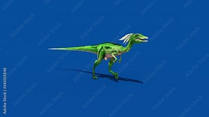 Compy Jurassic Dinosaur Runs Blue Screen Front 3D Rendering Animation