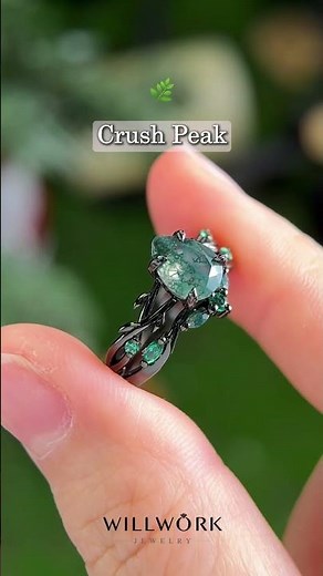 Moss Agate Ring | Pear-Shaped Natural Moss Agate Jewelry for Milestone Moments