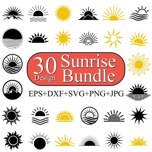Sunrise and Sunset SVG | 30 Sun Designs | PNG JPG | Sun Line Art Cut Files - Etsy