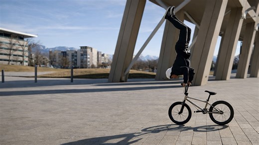 Starting a bike parkour journey on camera