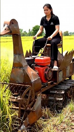 Revolutionary Rice Harvesting: Duck Robot Machine in Action #robotpig #farming #oldrobot #rustyrobot