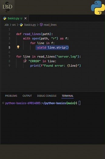 Python Basics - Reading file with Generators