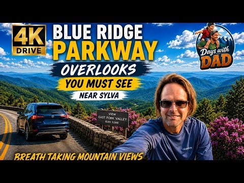 4k drive: Blue Ridge Parkway overlooks you must see near Sylva, breath taking Mountain Views