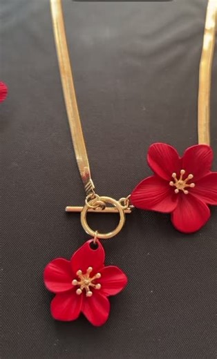 #flower print necklace and earrings set #jewelry