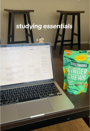 Study Session Essentials! Some ginger chews will give you an energy boost and make you feel more motivated to finish your assignments! #studyessentials #healthycandy #gingerchews