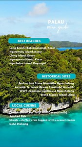 An untouched paradise in the western Pacific, Palau is a dreamscape of turquoise lagoons, ancient culture and pristine beaches. Whether you're diving WWII wrecks, sunbathing on sugar-white sands or tasting unique island flavours, this Micronesian jewel promises adventure and authenticity at every turn. BEST BEACHES 🏖️ Long Beach (Bablomekang), Koror 🏝️ Ngeremdiu Island, Koror 🌊 Ulong Island, Koror 🏝️ Ngerbelas Island, Kayangel HISTORICAL SITES 🗿 Badrulchau Stone Monoliths 🏛️ Ngarchelong Ai