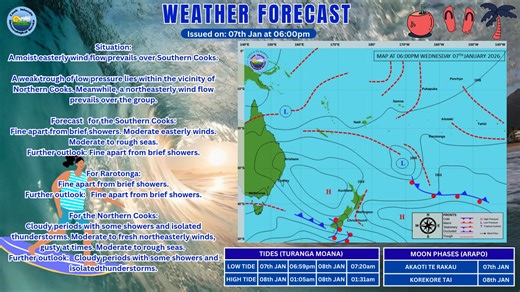 🌙 Evening Cook Islands, anyone else melting in this blazing sun? 🥵 The beach vibes are strong this year 🧜‍♀️🏄‍♀️ Down south (that’s us!) we’re sauna-ing in this heat, perfect for my 75 Hard grind. Skies mostly chill, a few cheeky showers popping in like surprise wipeouts, winds cruising like they own the place, and the ocean throwing a tiny grumpy splash. Up north? Total drama queens, clouds loitering, showers making guest appearances, maybe a thunderstorm showing off. Meanwhile, Maoli’s in 
