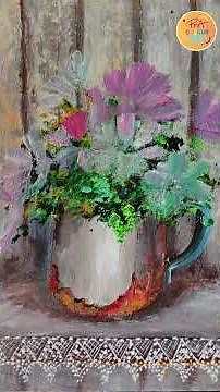 Rustic Country Kitchen Cosmos Floral Acrylic Painting Tutorial | Colour Crew 🎨