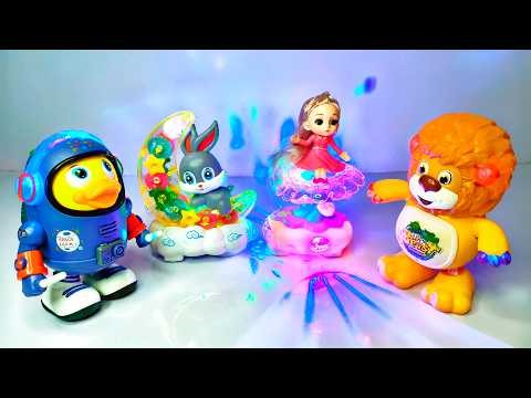 Unboxing Lighting & Music Electric Dancing Toys Lion, Moon Rabbit, Duck Space, Rotate Petal Girl