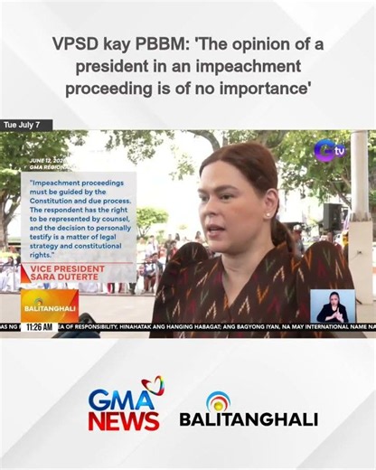 VPSD kay PBBM - 'The opinion of a president in an impeachment proceeding...' | Balitanghali