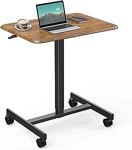 Mobile Standing Desk, Laptop Computer Cart, Height Adjustable Rolling Cart with Wheels, Small Rolling Desk for Home Office, Brown