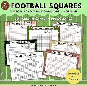 Printable Football Square Template, 100 Square Football Pool Template Bundle, Downloadable Football Squares, Football Squares Pool Template - Etsy