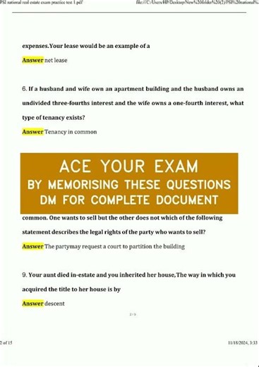 PSI national real estate exam practice test 1 2024 2025 Actual Questions and Verified Answers 100 G