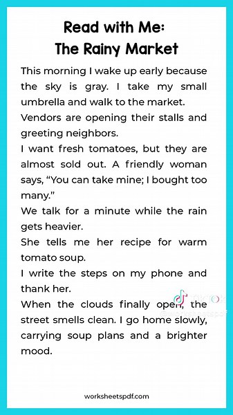 The Rainy Market - Reading Worksheets #reading #worksheetsforkids #printables #worksheets