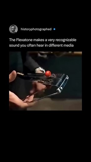 History Photographed on Instagram: "A flexatone is a modern percussion instrument that creates a distinctive, eerie, and wavering tone.⁠ ⁠ It is also sometimes known as a "fleximetal".⁠ ⁠ It is often used for sound effects that evoke a sense of mystery, whimsy, or other paranormal phenomena.⁠ ⁠ You can often hear this sound in a couple of popular media as a sound effect or musical instrument."