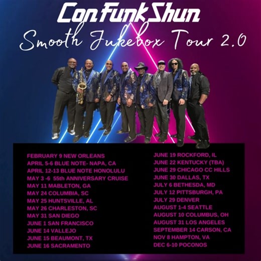 Get ready for the Confunkshun Smooth Jukebox Tour kick off! Confunkshun is coming to a city near you. Get your tickets to