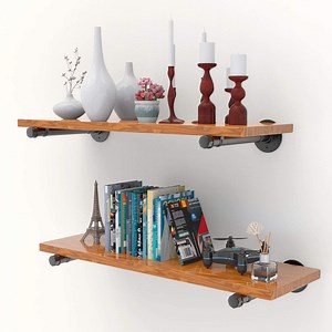 [Hot Item] 3/4 Inch Diameter Heavy Duty Wall Mounted DIY Bracket 12 Inch Gray 2 Piece Solid Wood Floating Shelf (Set of 2)