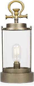 Alpine Corporation ILT100HH-S-GD Vintage Metal and Glass Lantern with Warm LED Light and Timer, 15''H, Gold