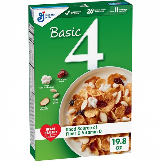 Basic 4 Heart Healthy Cereal, Fruit and Nut Fiber Cereal with Whole Grain, 19.8 oz