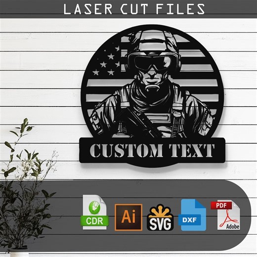 Custom US Soldier SVG, Military Name Sign, Veteran Laser Cut File, Army Wall Art DXF, American Flag Vector - Etsy UK