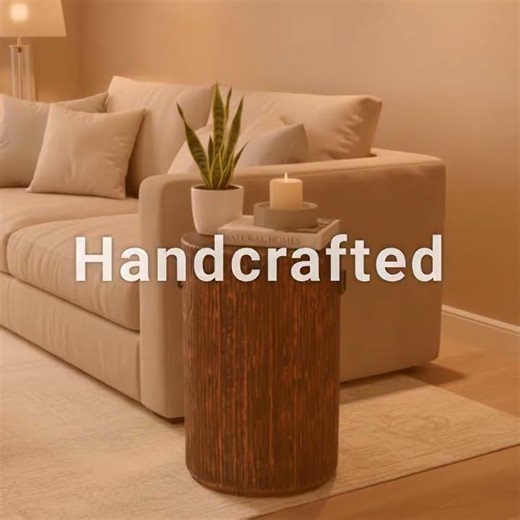 Smoky Reclaimed Wood Round Drum End Table #accentdecor #decor #homedecor