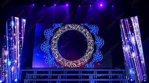 Animation of stage lights frame. Bright shiny stage lights flashing movement entertainment spotlight projectors in the dark, blue soft light spotlight strike on black background. Stock Video