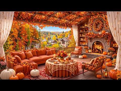 Cozy Autumn Jazz 🍂 Autumn Cabin Ambience & Fireplace Sounds🍁 Relaxing Jazz for Chill, Work & Study