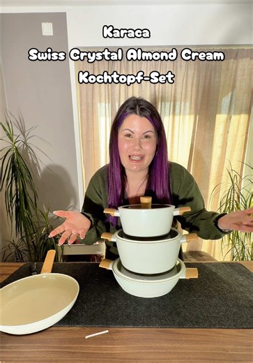 Discover the Karaca Swiss Crystal Almond Cream Cookware Set