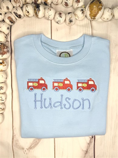 Embroidered Fire Truck Shirt: Personalized Boys T-shirt, Toddler T-shirt, Firetruck - Etsy