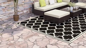 Outsunny Outdoor Rug, 9' x 18' Plastic Rug, Black & Beige