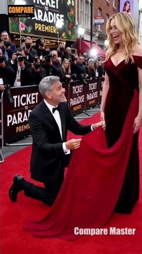 George Clooney Kneels to Fix Julia Roberts’ Red-Carpet Gown #shorts #hollywood #celebrity