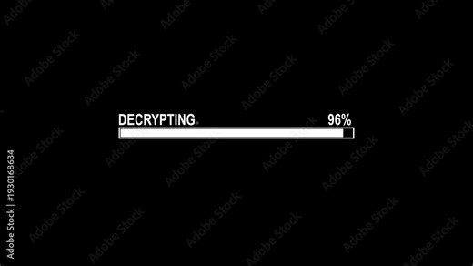 Decrypting 0% to 100% Loading Progress Bar Animation on Black Background – Data Decryption and System Security Concept