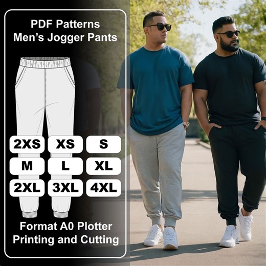 Men's Jogger Pants Sewing Pattern PDF | Sizes 2XS-4XL | A0 Plotter File | Easy Sew - Etsy