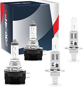 VEHICODE H11B H1 Halogen Bulbs High and Low Beams 12V 55W 4300K Warm White Combo Kit Car Hi/Lo Projector Fog Light DRL Replacement (4 Pack)